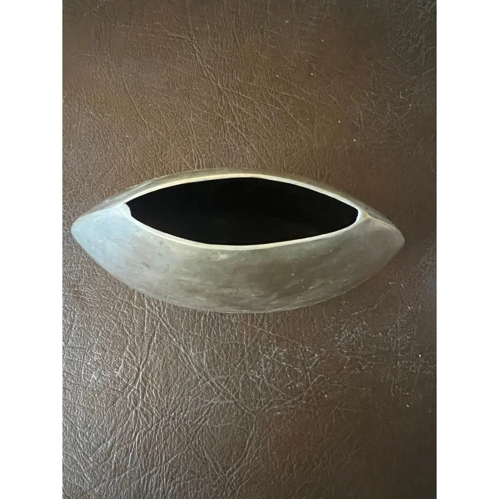 Vintage Aged Modernist Brass Vase Sculptural Elliptical Vessel Mid Century Decor